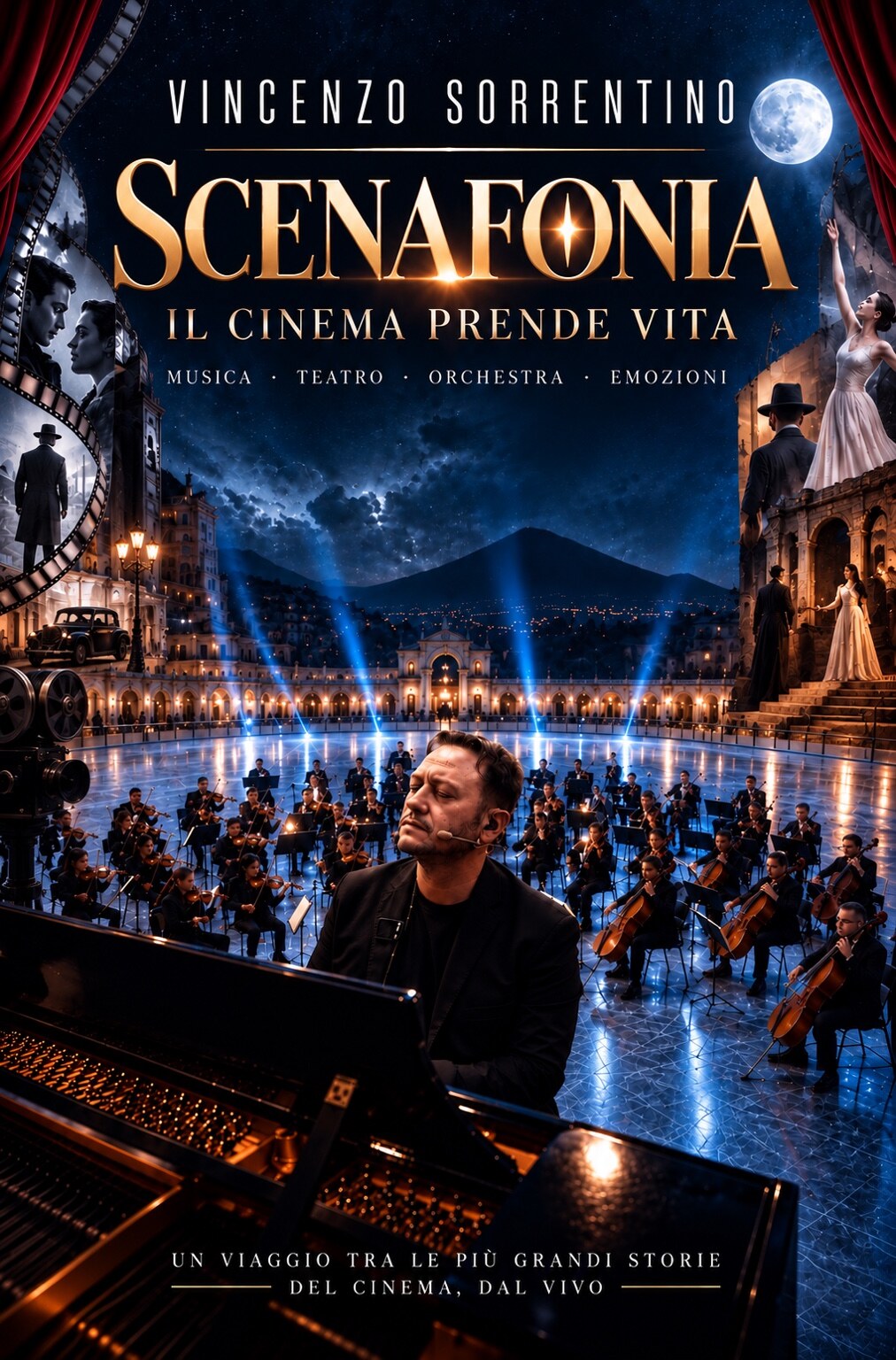 Locandina ufficiale di Scenafonia — Il cinema prende vita, con Vincenzo Sorrentino al pianoforte e orchestra